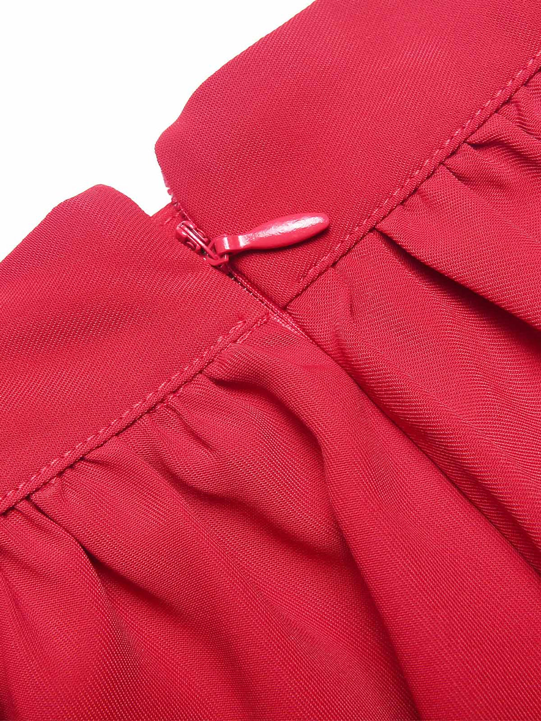 She sways in this Red 1940s Solid Layered Suspender Skirt and it&