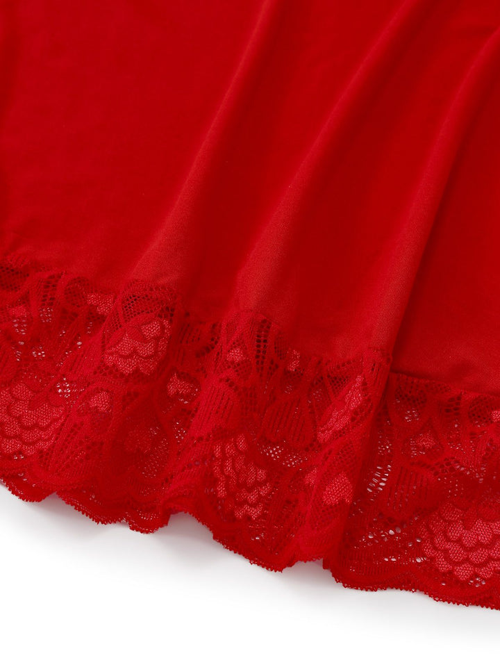 Red Spaghetti Strap Lace Trim Nightgown - vintage nightgown, retro sleepwear, elegant red