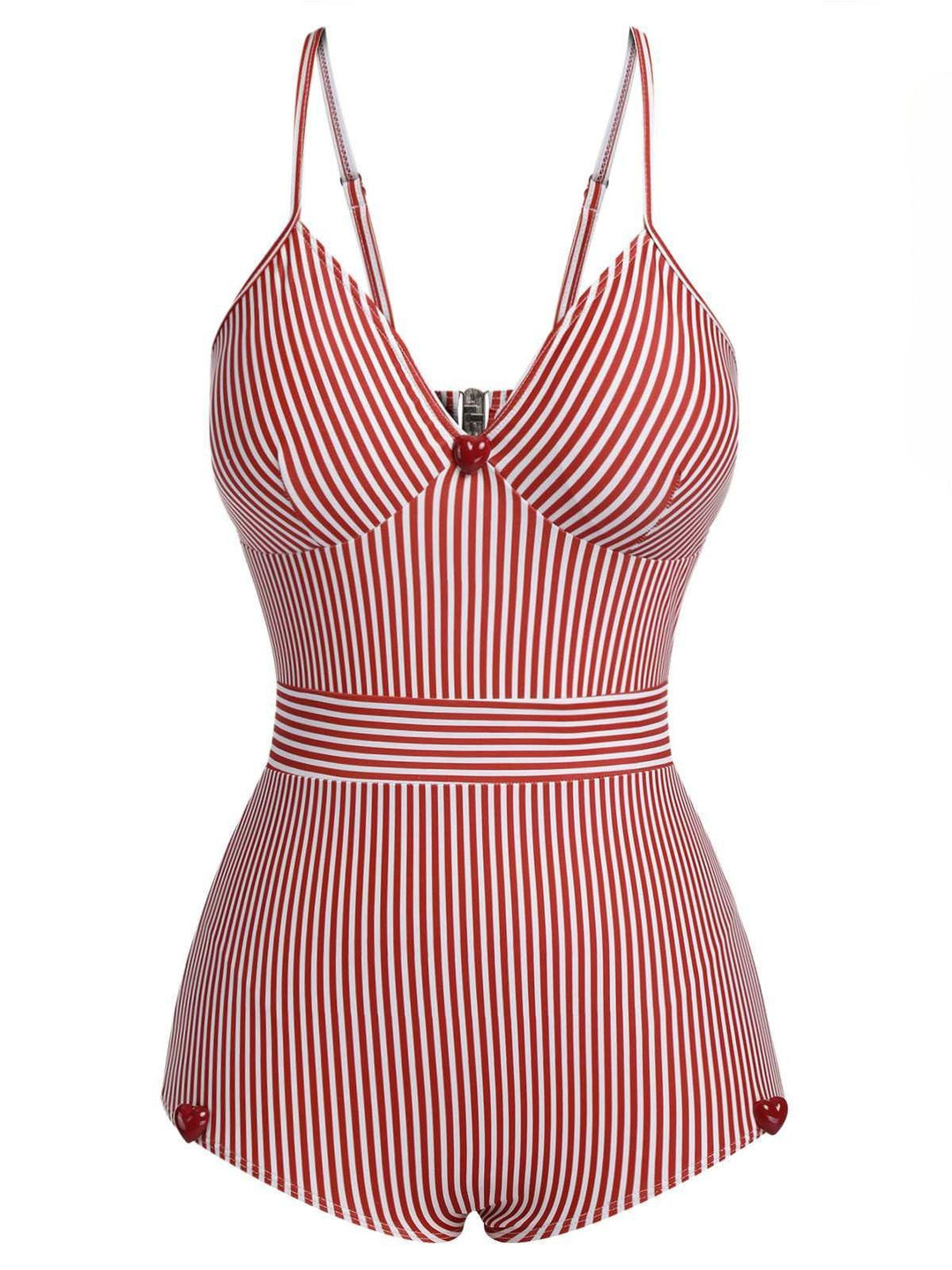 Red 1940s Spaghetti Strap Stripes One-Piece Swimsuit: 1940s Riviera elegance, reimagined for her