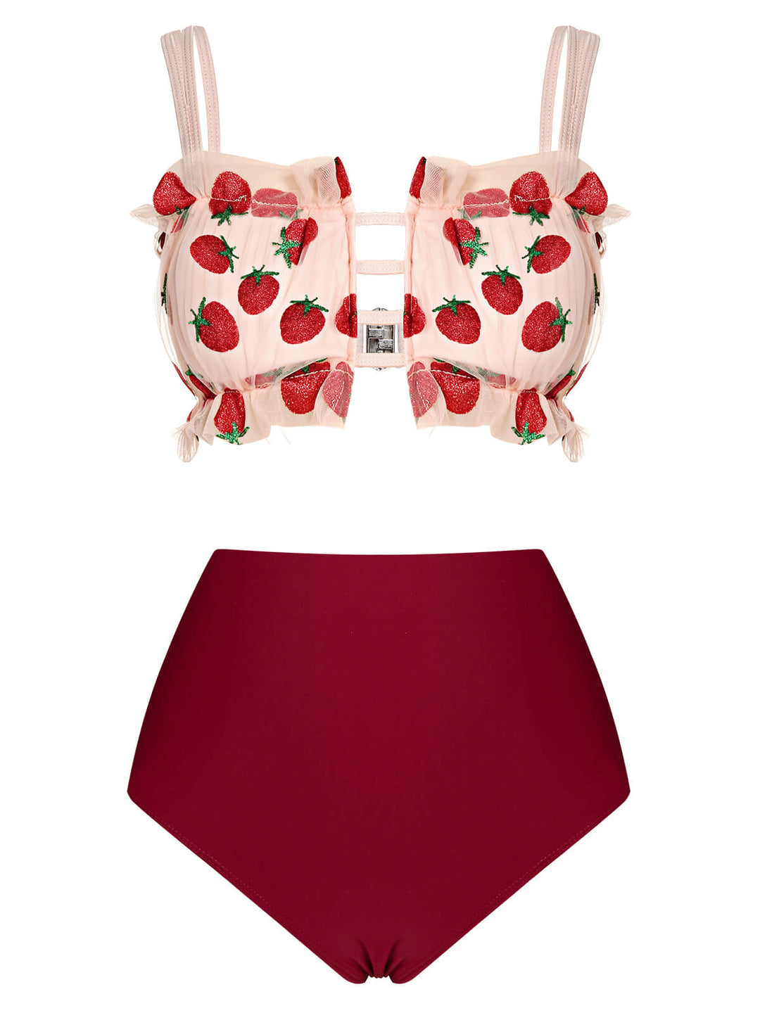 Red 1940s Strawberry Mesh Strap Swimsuit, vintage swimsuit, pin-up swimwear - perfect for women who love vintage and retro fashion