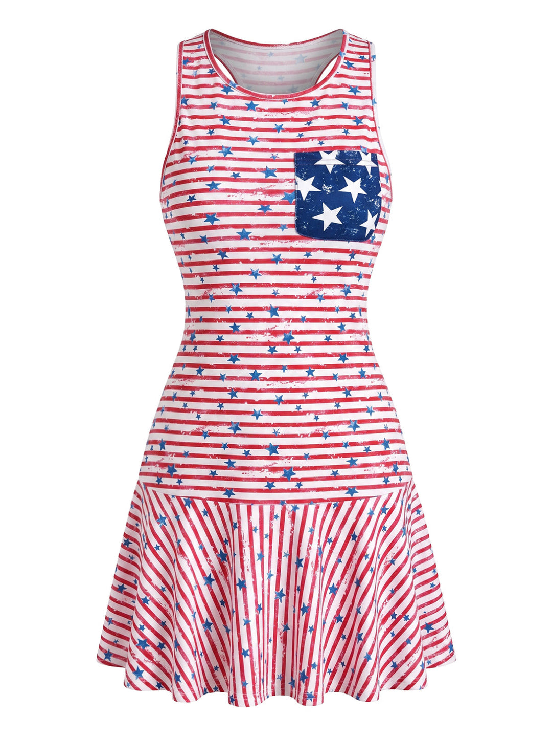 Red 1940s Striped &amp; Star Sleeveless Dress - vintage dress, retro fashion for vintage lovers