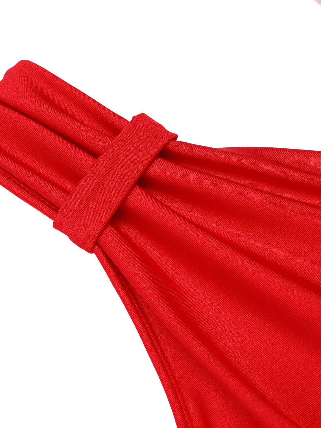 Red 1940s V-Neck Solid One-piece Swimsuit, vintage swimsuit, pin-up swimwear - perfect for women who love vintage and retro fashion