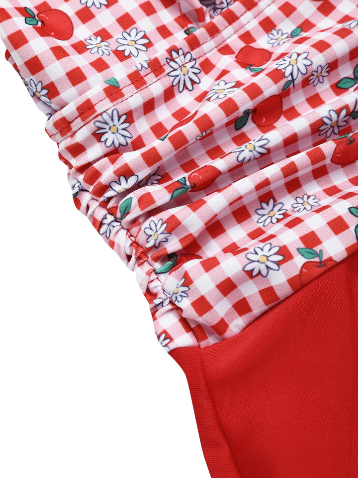 Red Apple Plaid Wrapped Swimsuit: Riviera elegance, reimagined for her
