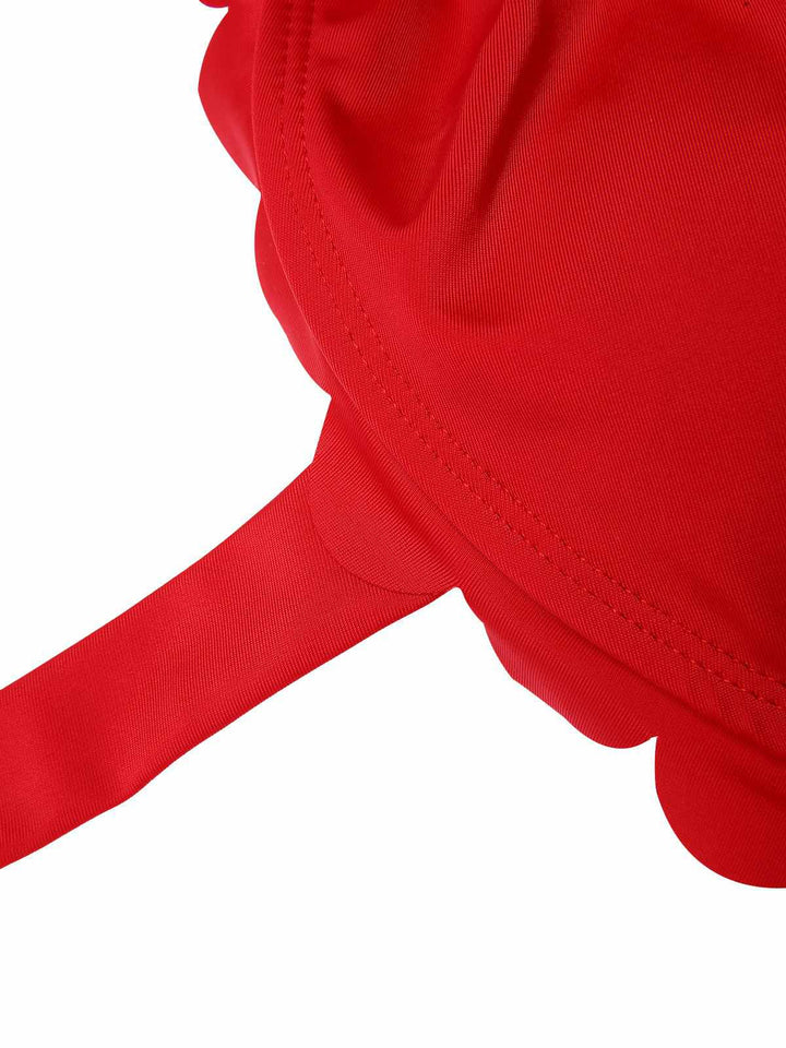 Red Button Ruffles Halter Swimsuit: timeless style reimagined