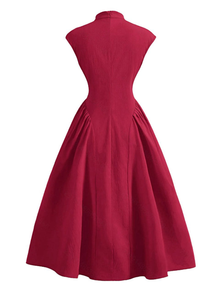 Red 1950s Cap Sleeve Stand Collar A-line Dress - vintage dress, retro fashion, rockabilly