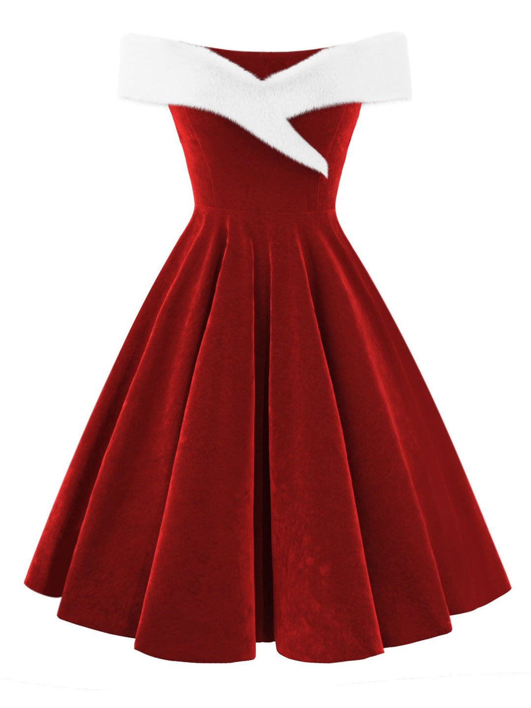She slips into this Red 1950s Christmas Off-Shoulder Velvet Dress and suddenly it&