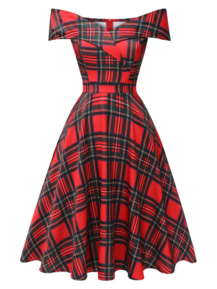 1950s Christmas Plaid OffShoulder Dress | 1950s | vintage dress, retro fashion