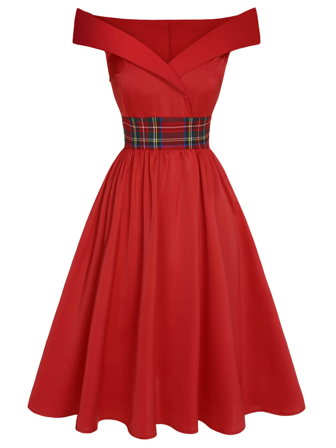 1950s Christmas Plaids OffShoulder Dress | 1950s | vintage dress, fashion