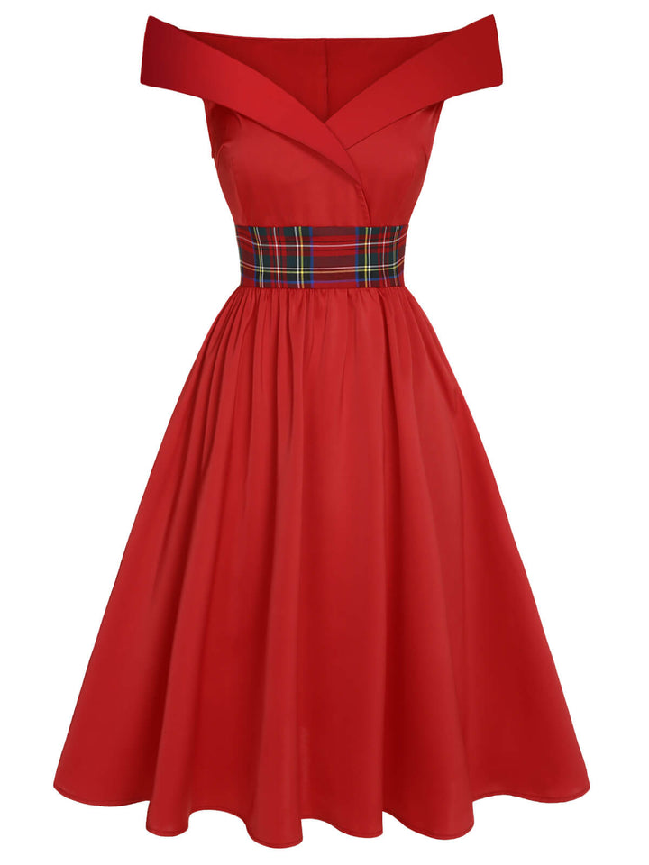 1950s Christmas Plaids OffShoulder Dress | 1950s | vintage dress, fashion