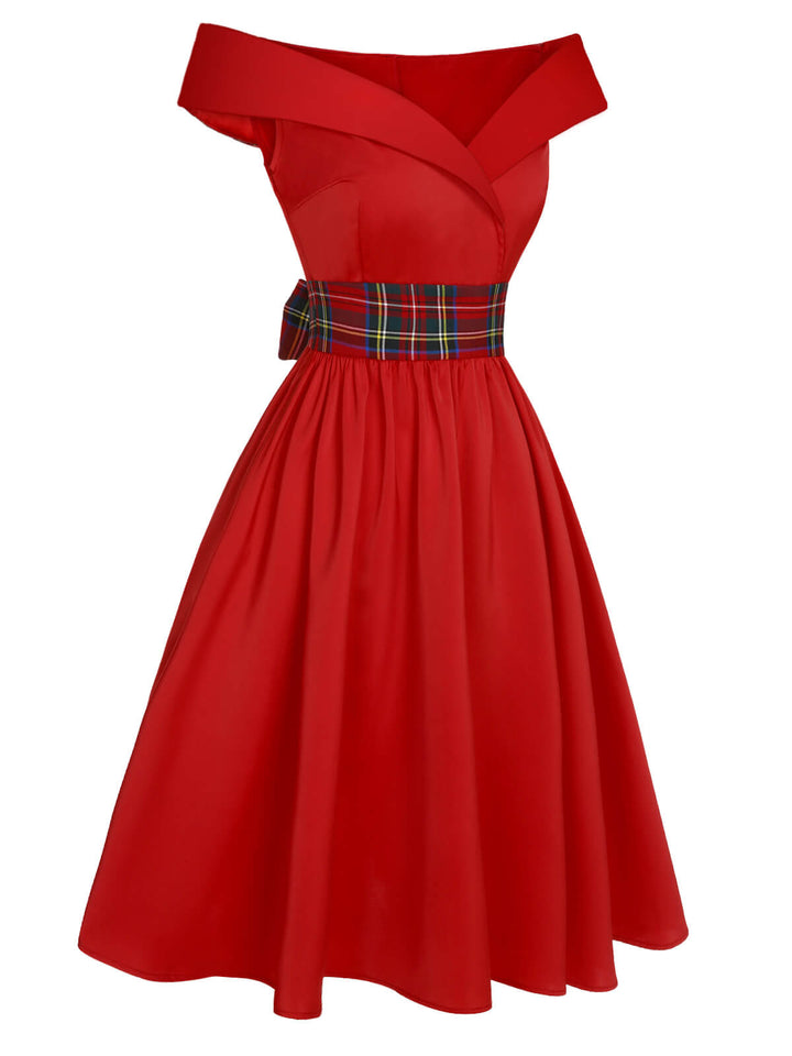 1950s Christmas Plaids OffShoulder Dress | 1950s | vintage dress, fashion