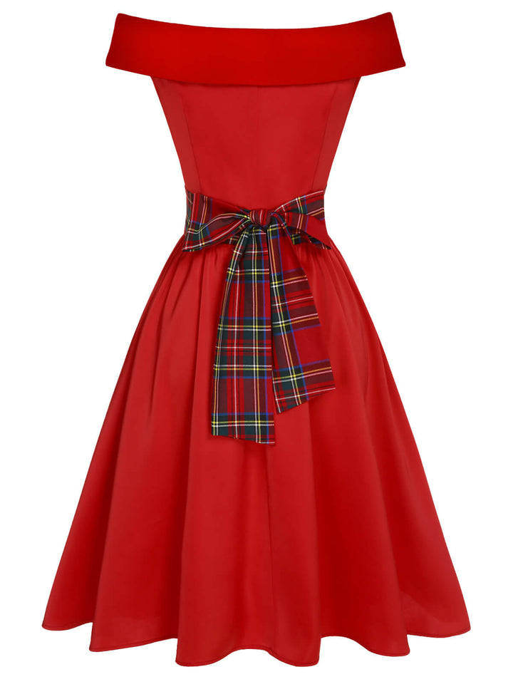 1950s Christmas Plaids OffShoulder Dress | 1950s | vintage dress, fashion