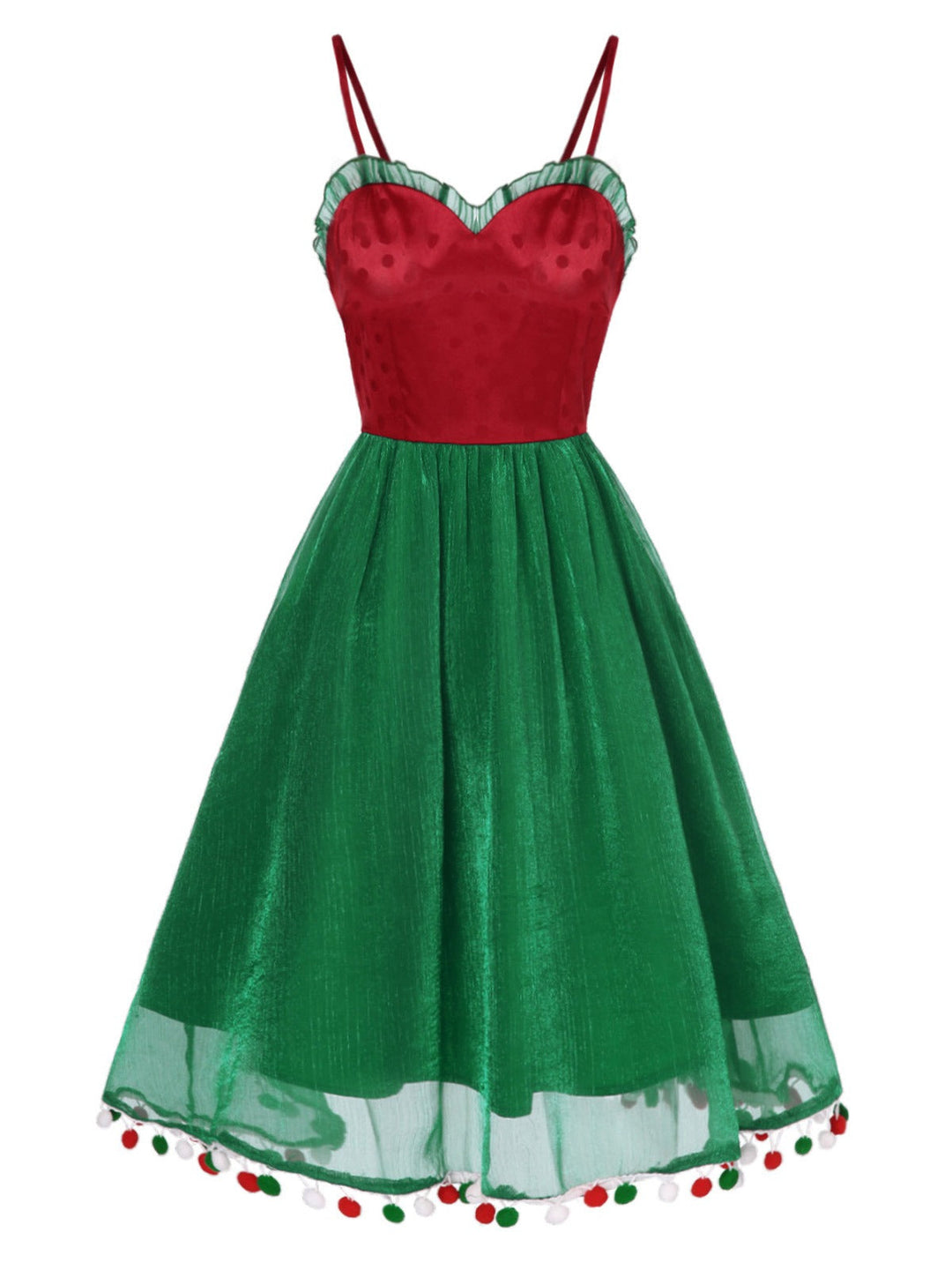 Red 1950s Christmas Polka Dot Mesh Dress: where 1950s romance meets her modern spirit