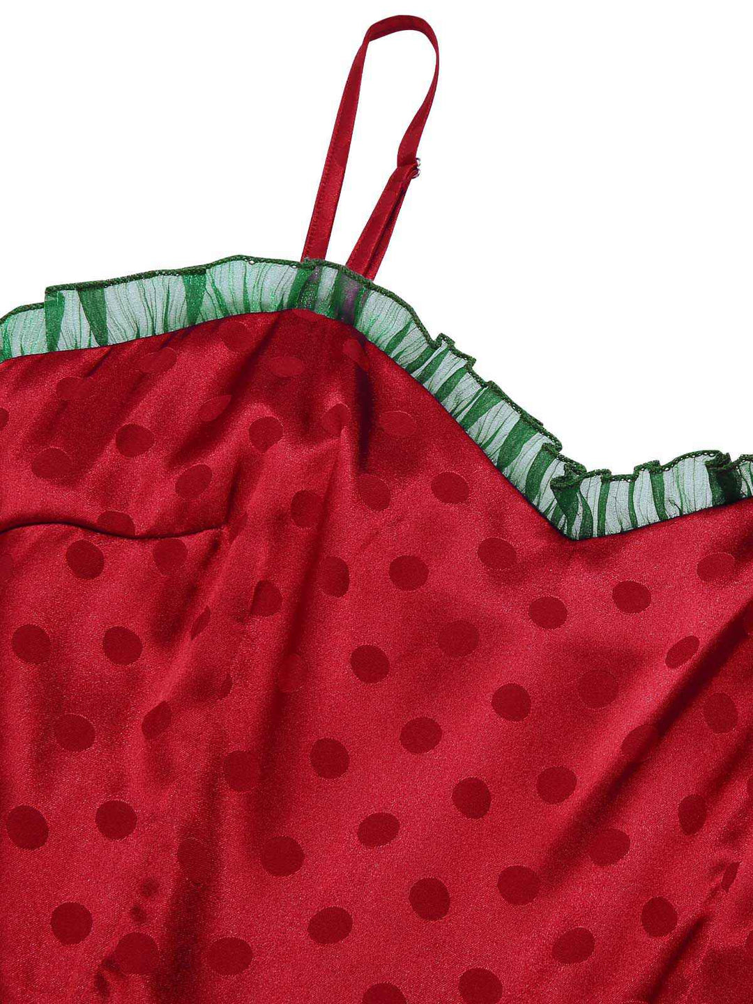 Red 1950s Christmas Polka Dot Mesh Dress — a 1950s silhouette that turns sidewalks into runways