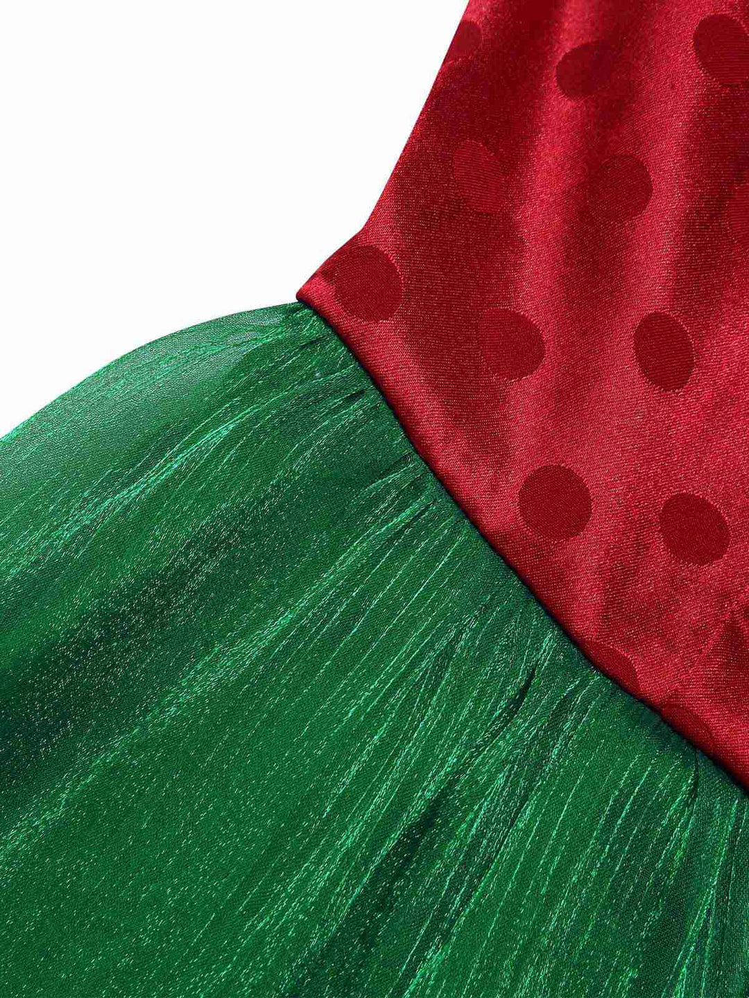 She slips into this Red 1950s Christmas Polka Dot Mesh Dress and suddenly it&