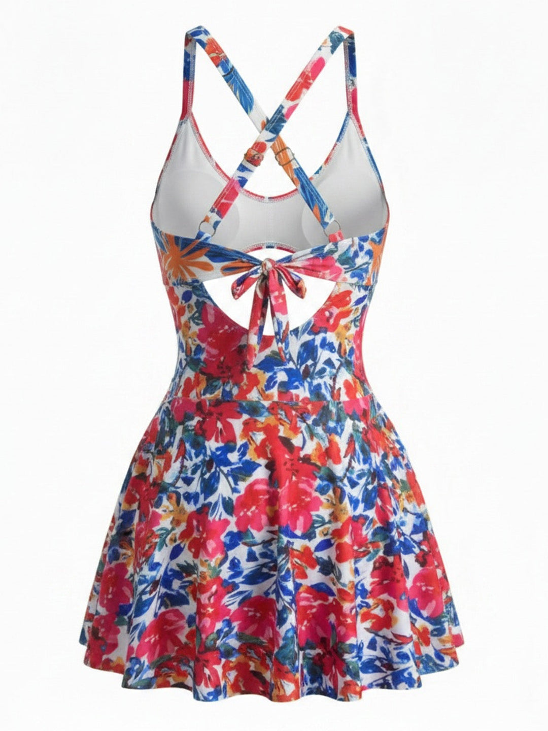 Red Color Block Skirted One Piece Swimsuit, vintage skirt, retro style - perfect for women who love vintage and retro fashion