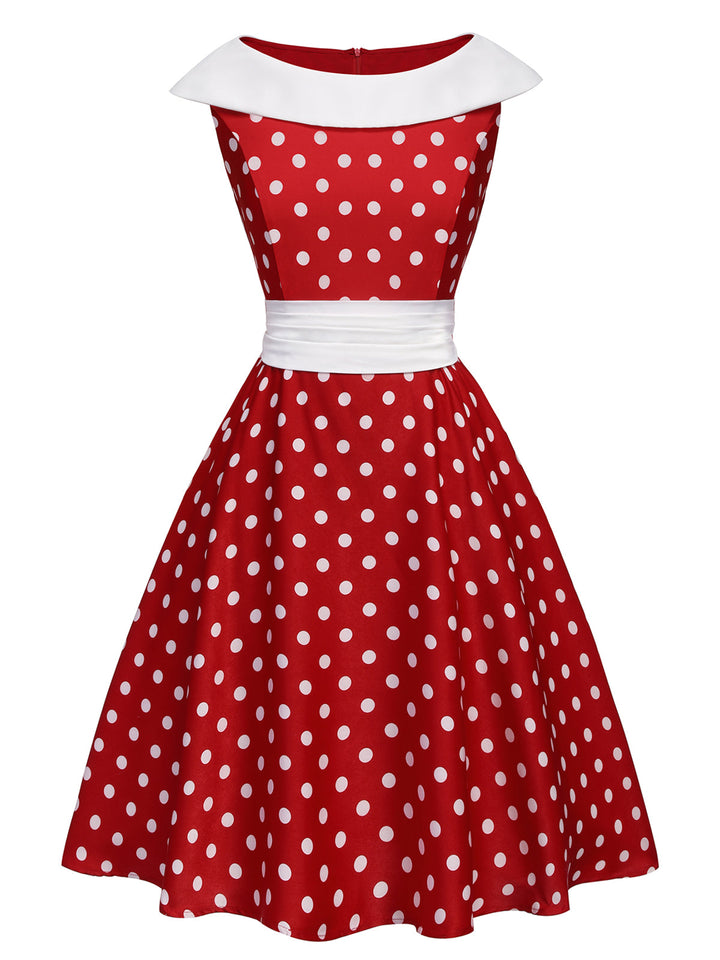 Red 1950s Dots Patchwork Swing Dress, vintage dress, retro fashion, rockabilly, pin-up fashion - perfect for women who love vintage and retro fashion