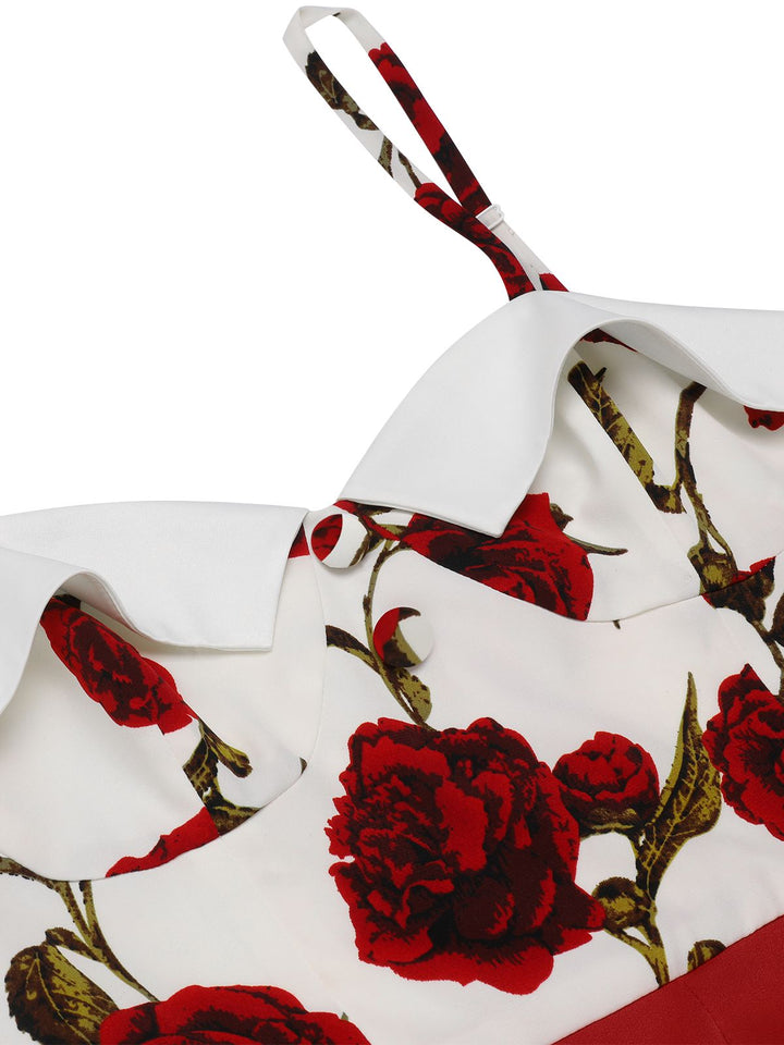 Red 1950s Floral Strap Patchwork Romper, vintage romper, jumpsuit - perfect for women who love vintage and fashion