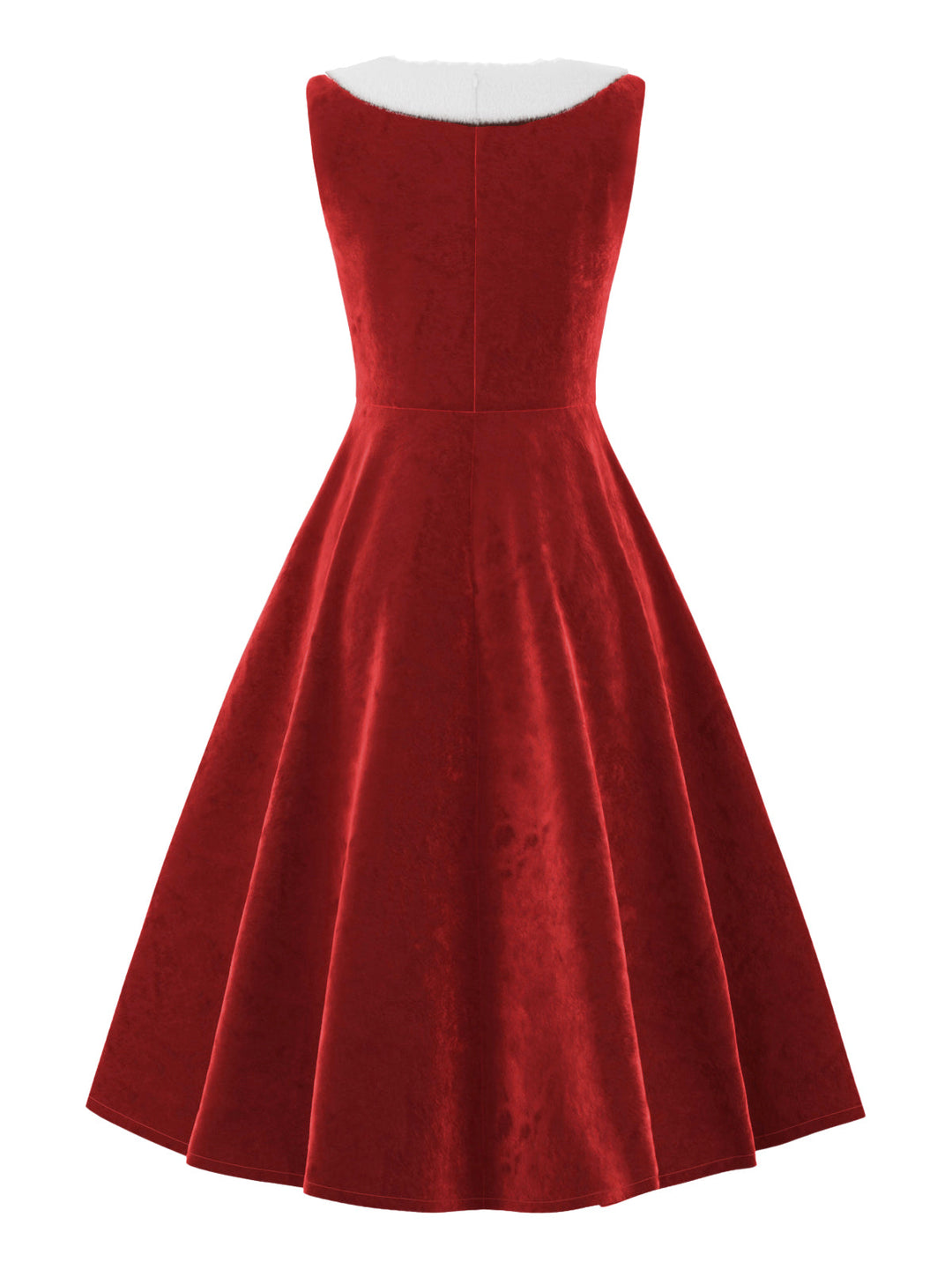 Red 1950s Fur Collar Patchwork Velvet Dress: where 1950s romance meets her modern spirit