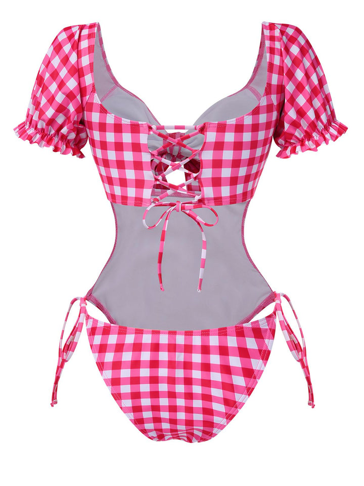 1950s Gingham Plaid Hollow Puff | 1950s | vintage swimsuit, retro beachwear