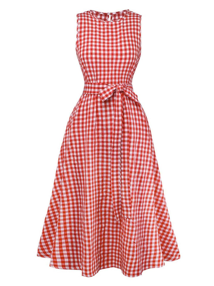 Red 1950s Plaid Vintage Classic Dress 8
