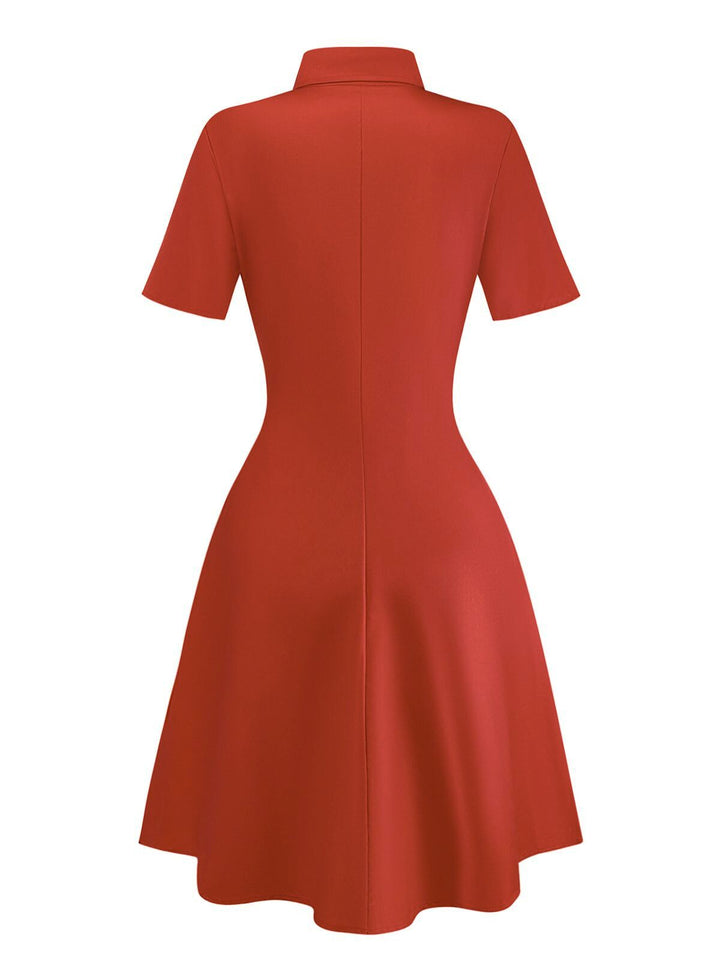 Red 1950s Guitar &amp; Notes Lapel Dress - vintage dress, retro fashion, rockabilly