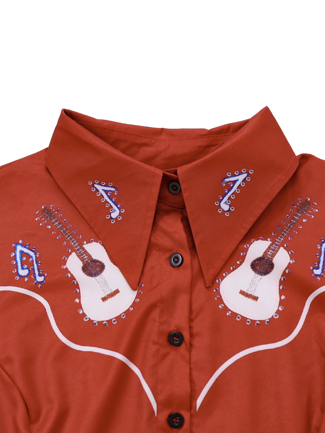 Red 1950s Guitar &amp; Notes Lapel Dress - vintage dress, retro fashion, rockabilly