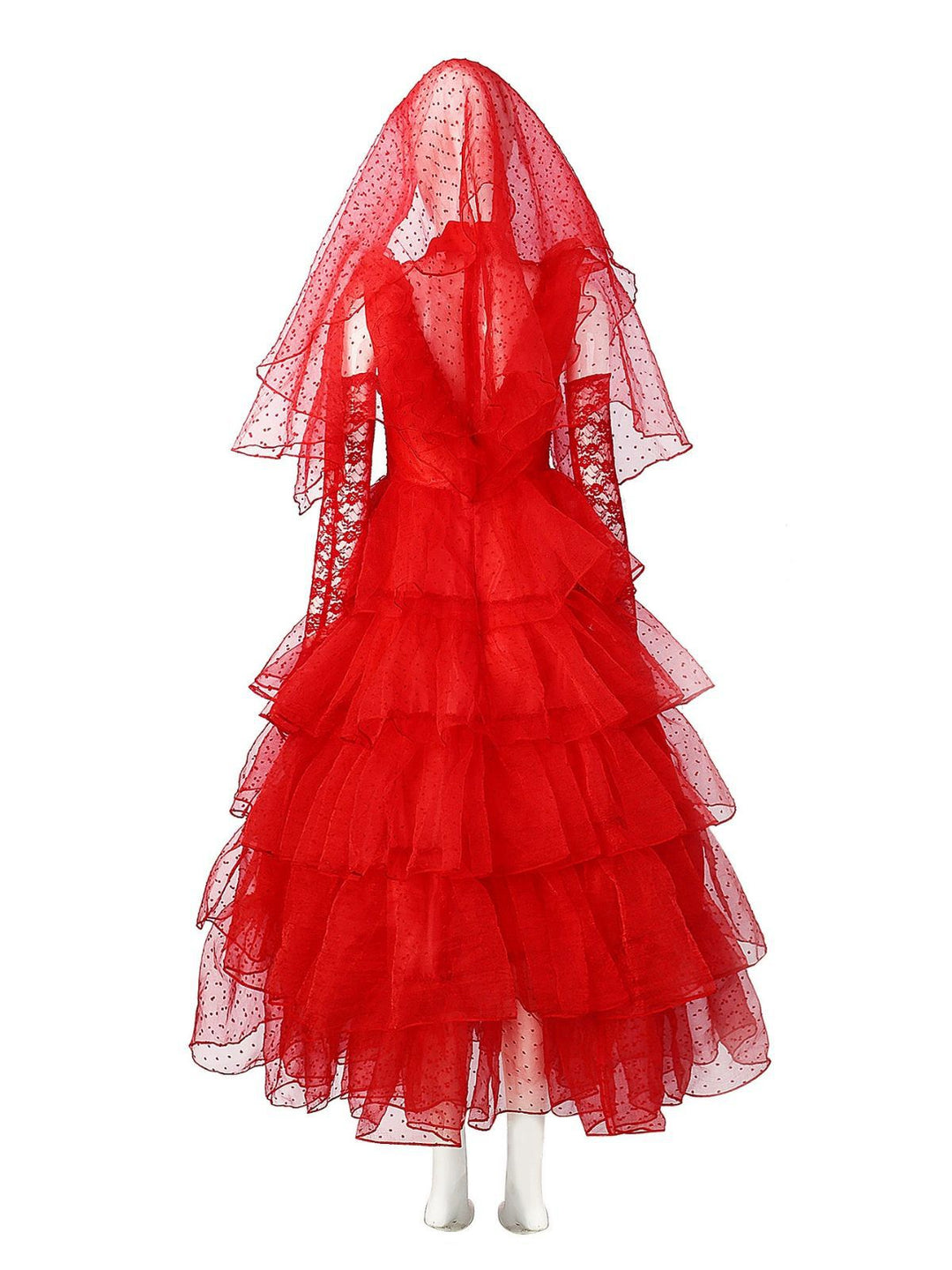 Red 1950s Halloween Ghost Bride Dots Dress Set - vintage dress, retro fashion, rockabilly