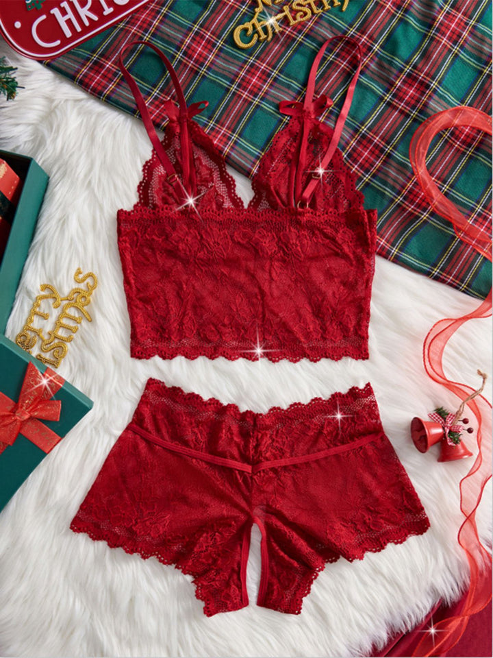 Red Lace Sheer Spaghetti Strap Sleepwear Set - vintage nightgown, retro sleepwear, elegant red