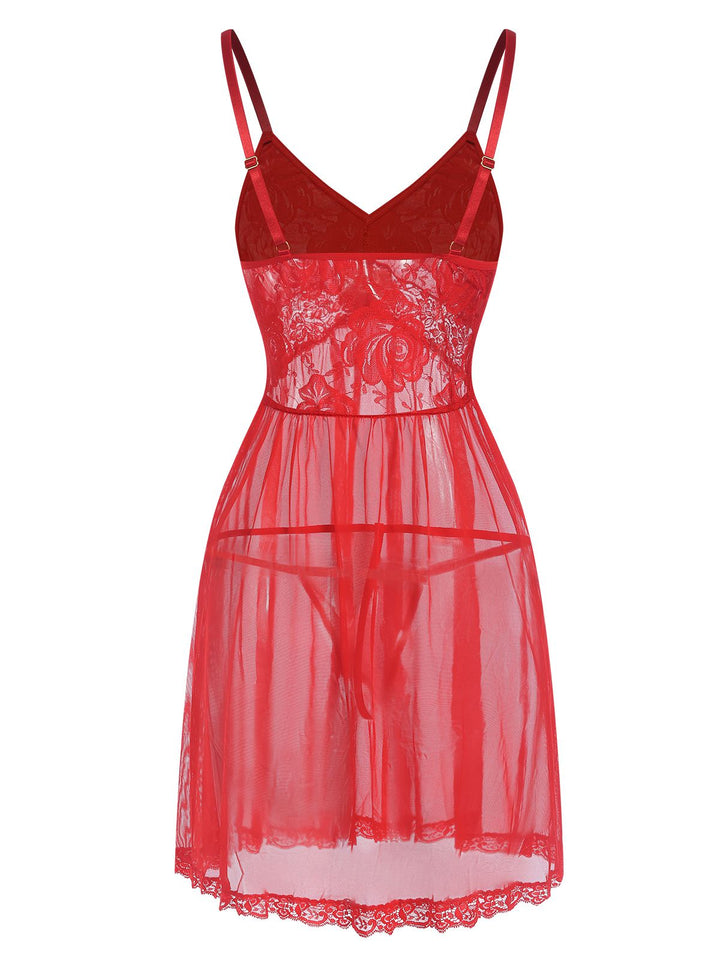 Red Lace Sheer Straps Nightgown, vintage fashion, retro style - perfect for women who love vintage and retro fashion