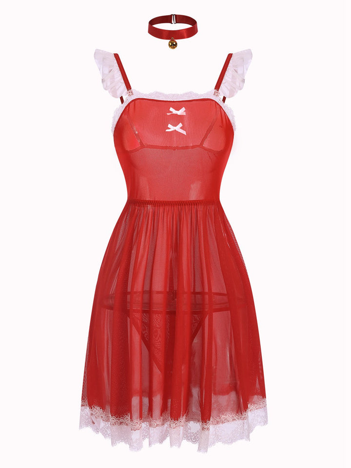 Red Lace Trimmed Sheer Nightgown, vintage fashion, retro style - perfect for women who love vintage and retro fashion
