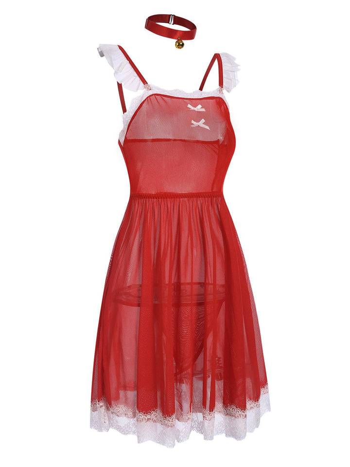 Red Lace Trimmed Sheer Nightgown, vintage fashion, retro style - perfect for women who love vintage and retro fashion