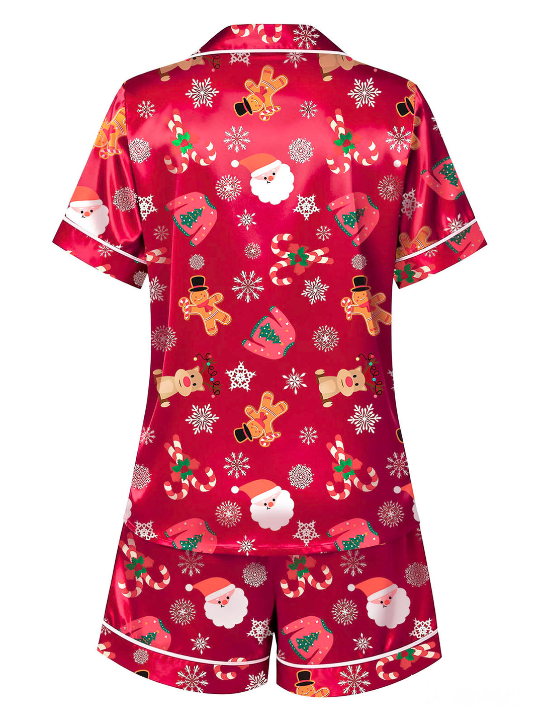 Red Lapel Christmas Print Pajama Set - vintage fashion, retro style, elegant red
