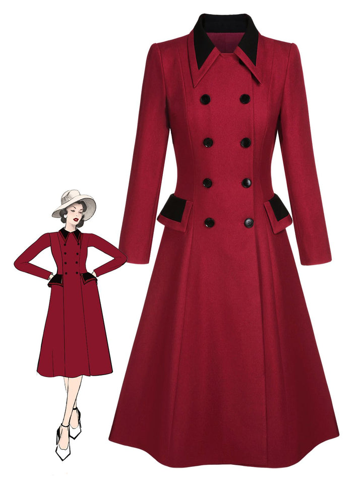 Red 1950s Lapel Double Breasted Coat - vintage fashion, style, elegant red