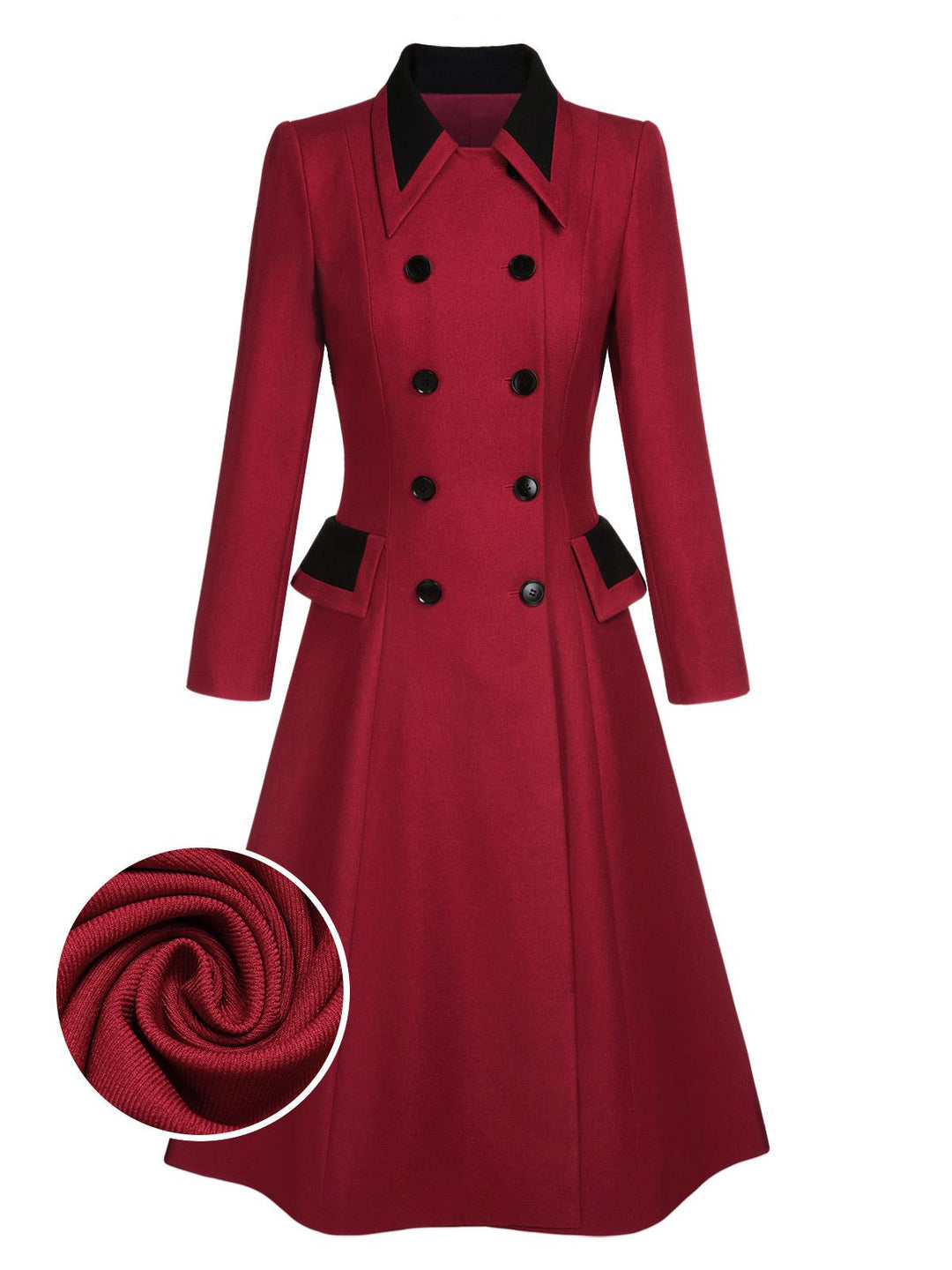 Red 1950s Lapel Double Breasted Coat - vintage fashion, style, elegant red
