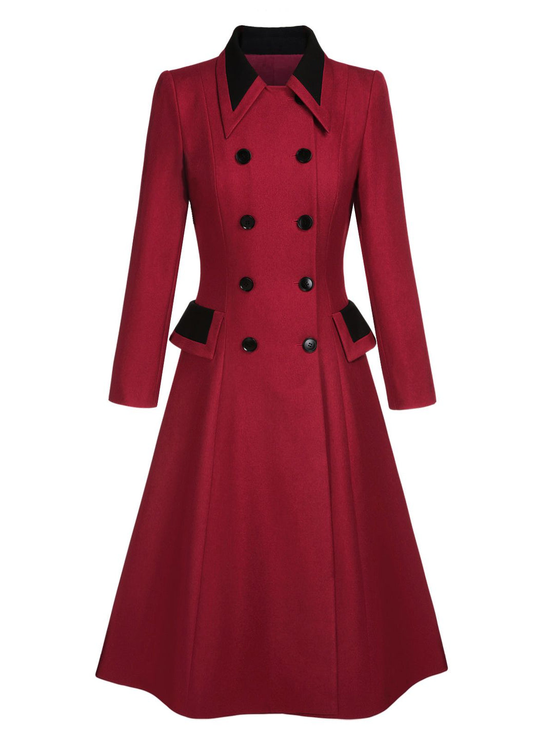 Red 1950s Lapel Double Breasted Coat - vintage fashion, style, elegant red