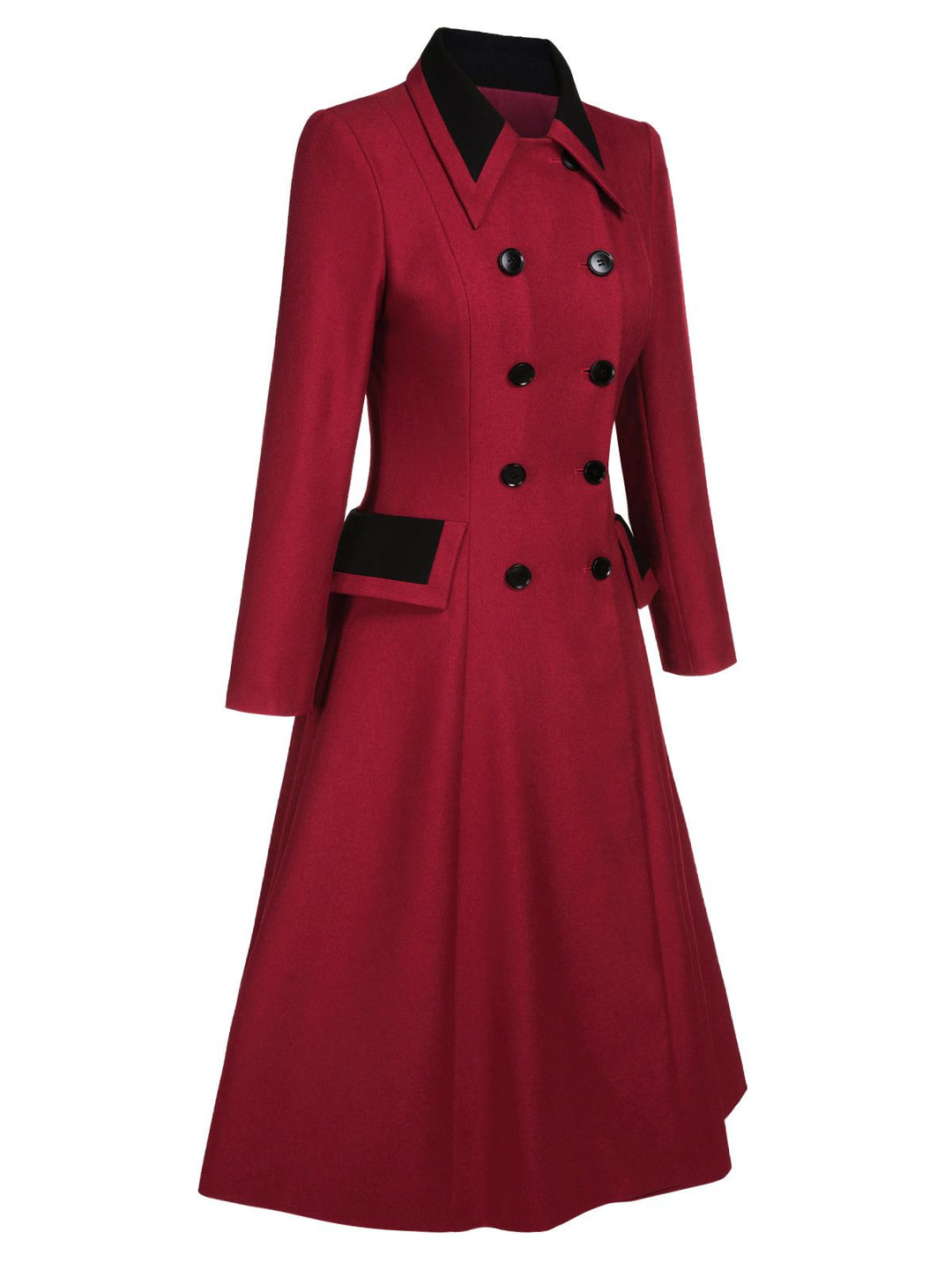 Red 1950s Lapel Double Breasted Coat - vintage fashion, style, elegant red