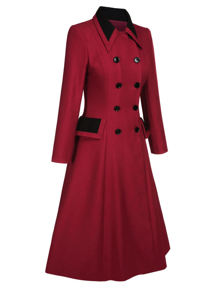 Red 1950s Lapel Double Breasted Coat - vintage fashion, style, elegant red