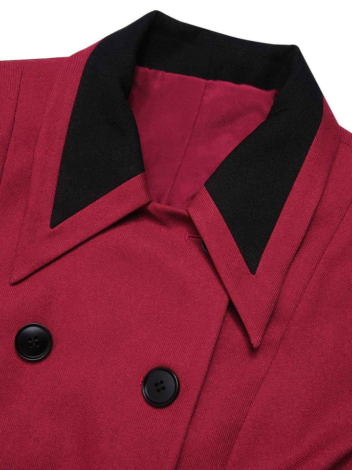 Red 1950s Lapel Double Breasted Coat - vintage fashion, style, elegant red