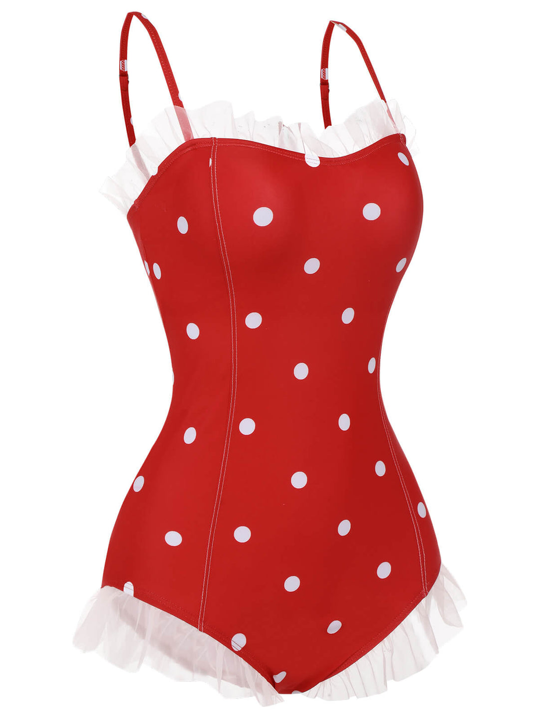 Red Mesh Polka Dot Swimsuit, vintage swimsuit, swimwear - perfect for women who love vintage and retro fashion