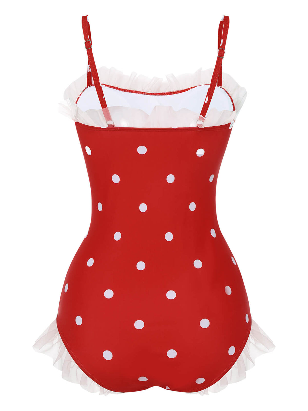 Red Mesh Polka Dot Swimsuit, vintage swimsuit, swimwear - perfect for women who love vintage and retro fashion