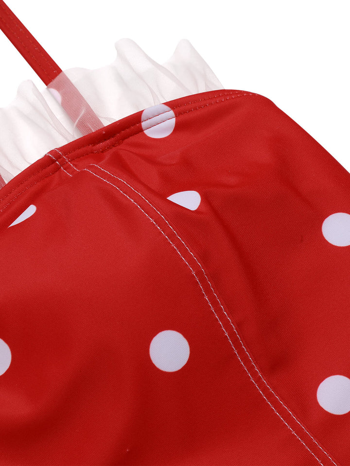 Red Mesh Polka Dot Swimsuit, vintage swimsuit, swimwear - perfect for women who love vintage and retro fashion