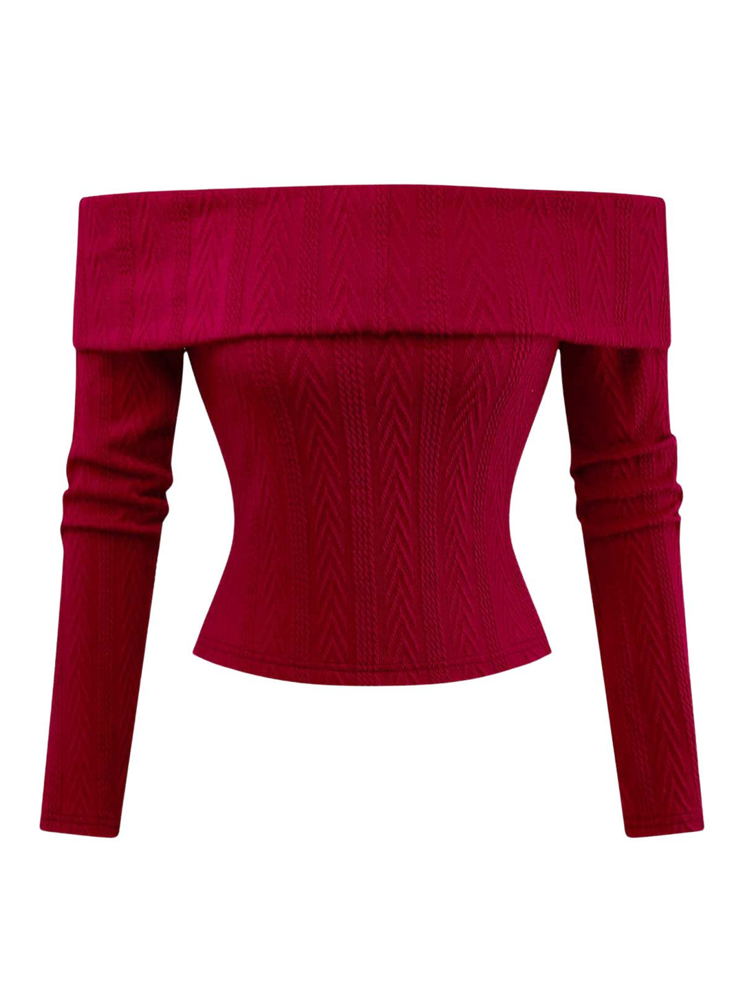 Red 1950s Off-Shoulder Knitted Sweater - vintage fashion, retro style, elegant red