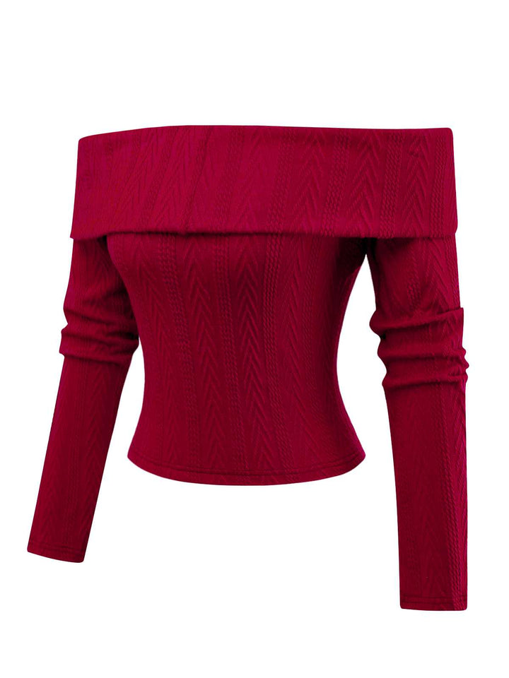 Red 1950s Off-Shoulder Knitted Sweater - vintage fashion, retro style, elegant red