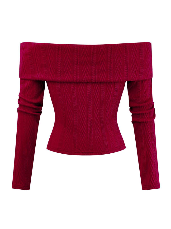 Red 1950s Off-Shoulder Knitted Sweater - vintage fashion, retro style, elegant red