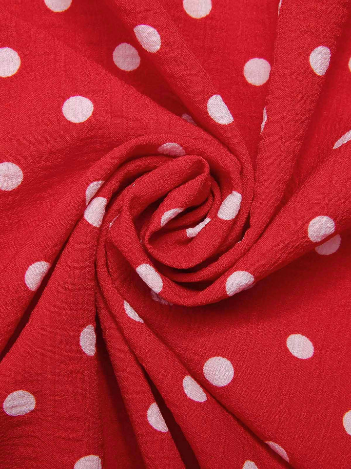 Red 1950s Off-Shoulder Polka Dots Belted Dress, vintage dress, retro fashion, rockabilly, pin-up fashion - perfect for women who love vintage and retro fashion