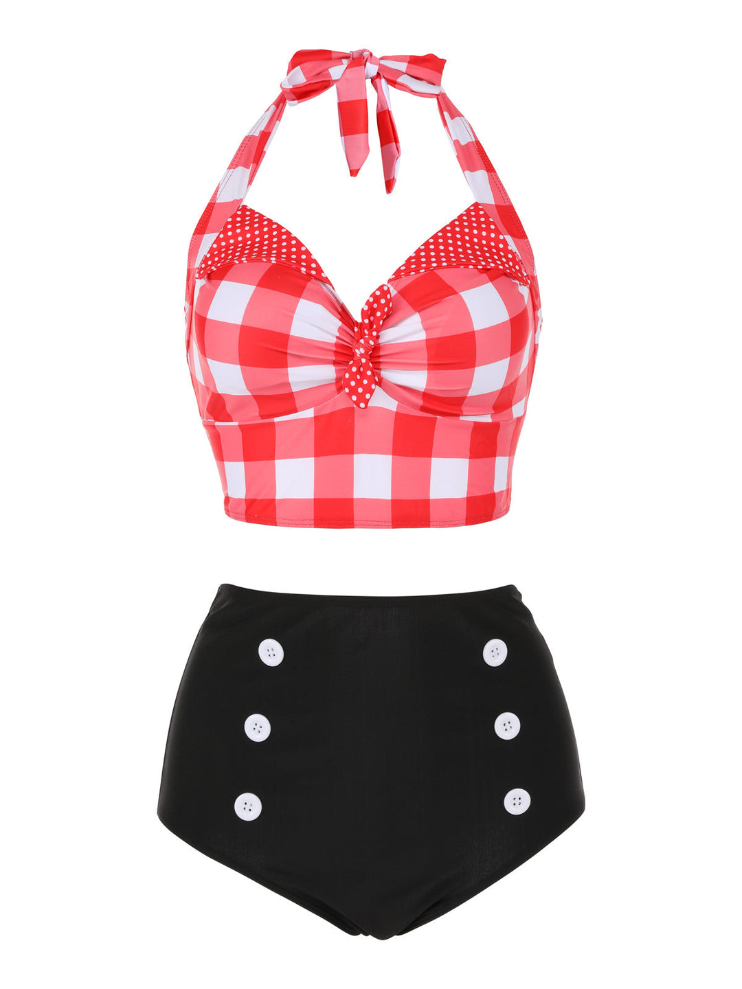 Red 1950s Plaid Halter Bikini Set - vintage fashion, retro style, elegant red