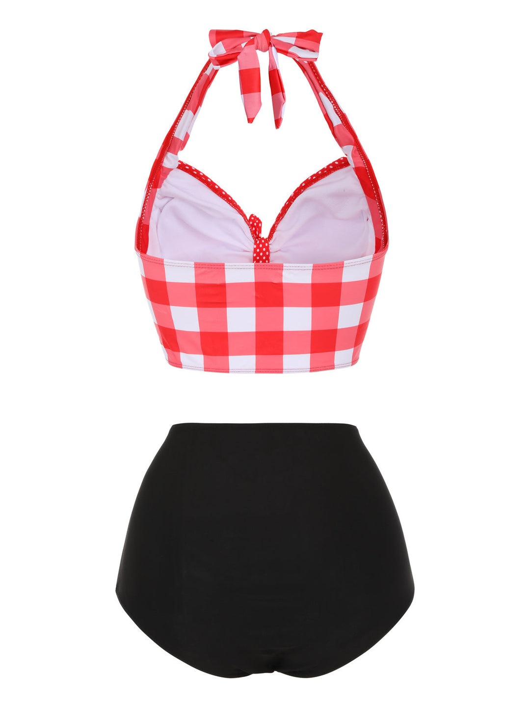 Red 1950s Plaid Halter Bikini Set - vintage fashion, retro style, elegant red