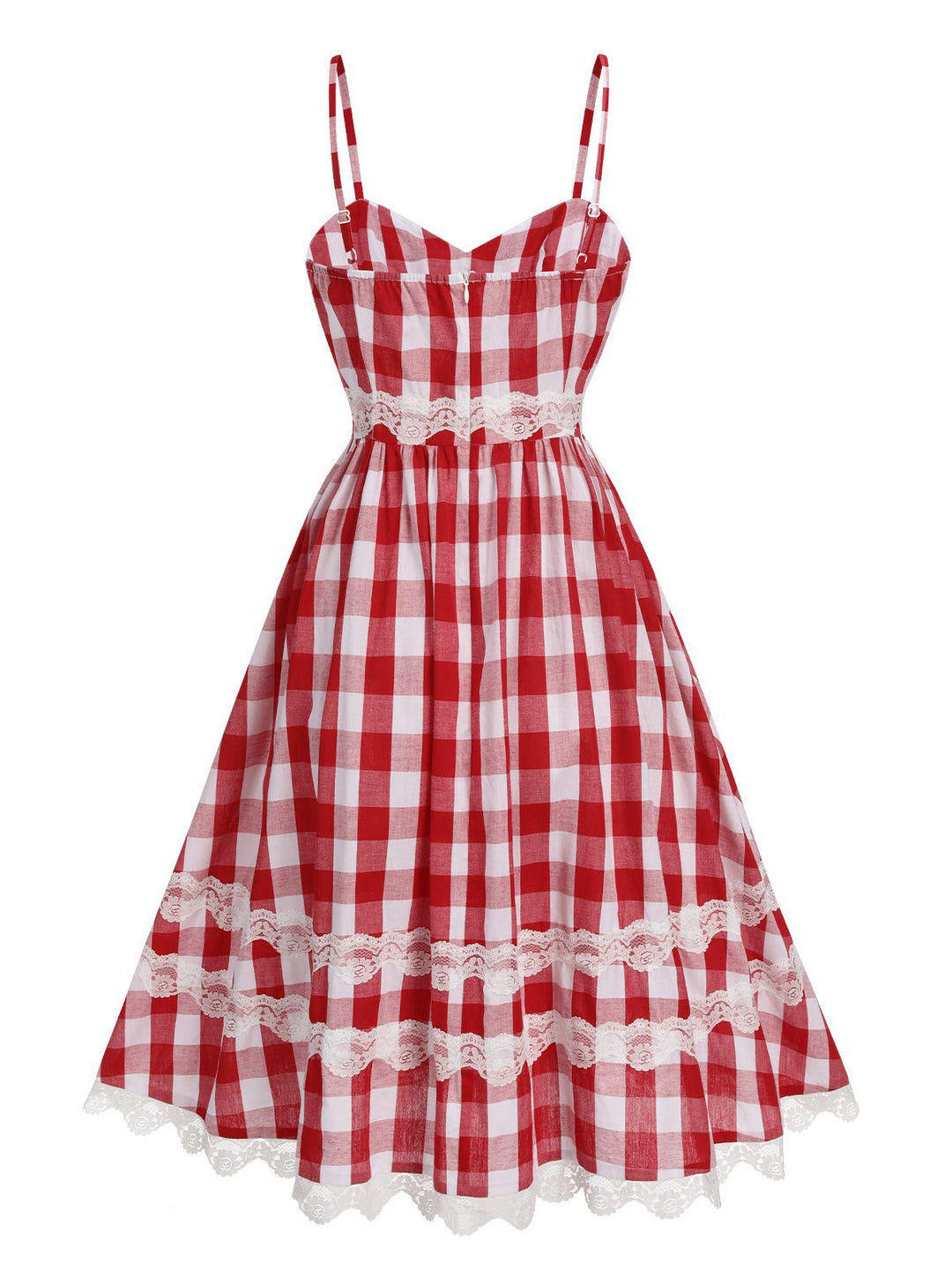 Red 1950s Plaid Lace Bow Strap Dress, vintage dress, fashion, rockabilly, pin-up fashion - perfect for women who love vintage and fashion