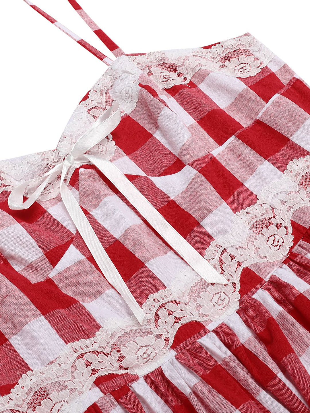 Red 1950s Plaid Lace Bow Strap Dress, vintage dress, fashion, rockabilly, pin-up fashion - perfect for women who love vintage and fashion