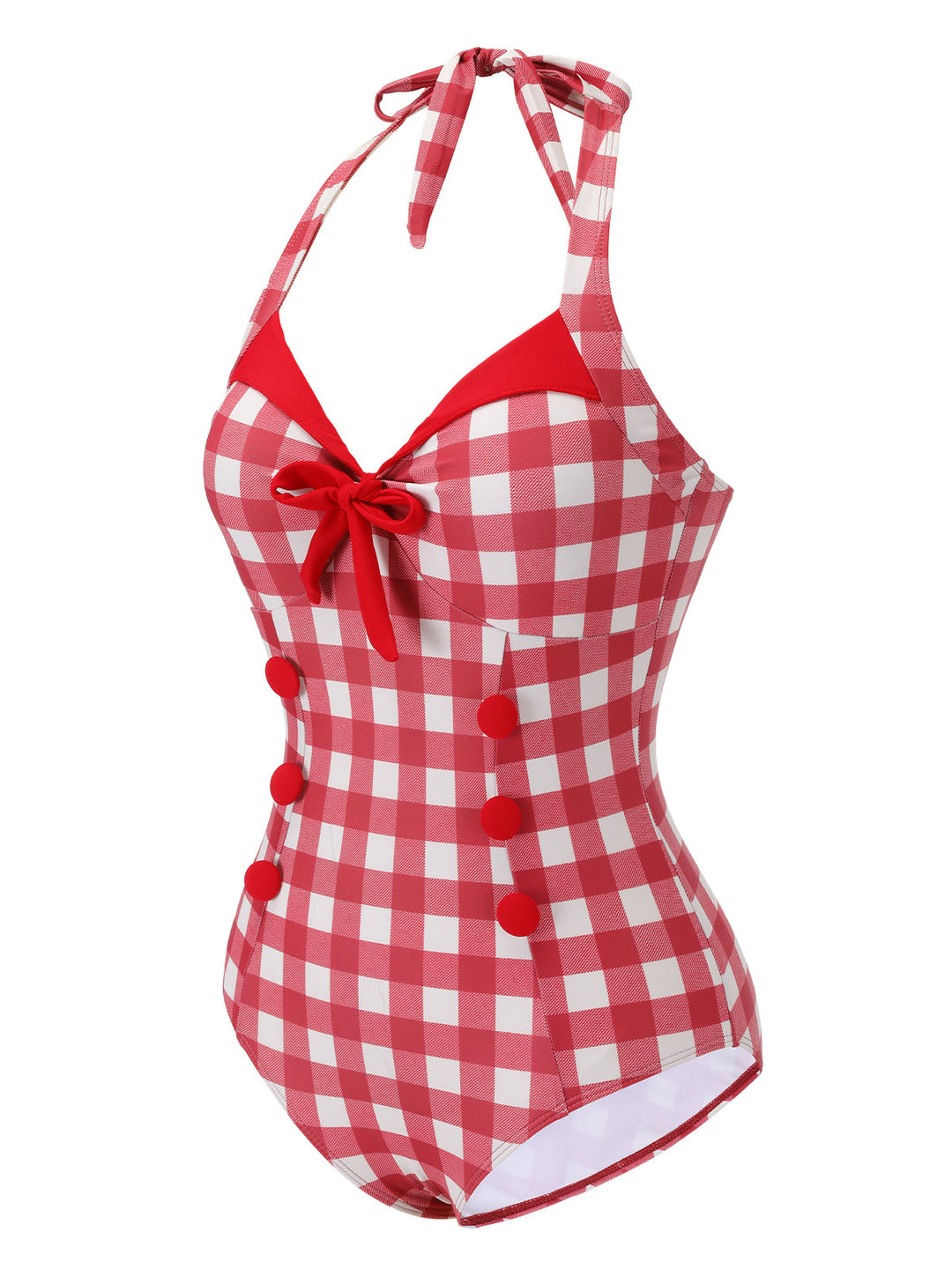 Red Plaids Added Bowknot Swimsuit, vintage swimsuit, swimwear - perfect for women who love vintage and retro fashion